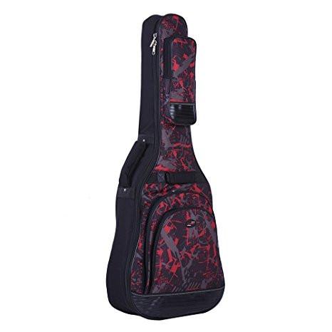Acoustic Folk Classical Guitar Bag Case Backpack Adjustable Shoulder Strap 600D Cloth Multiple Pocket Camouflage Red